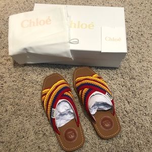 Chloé Woody Striped Crochet Slides - Red Multi